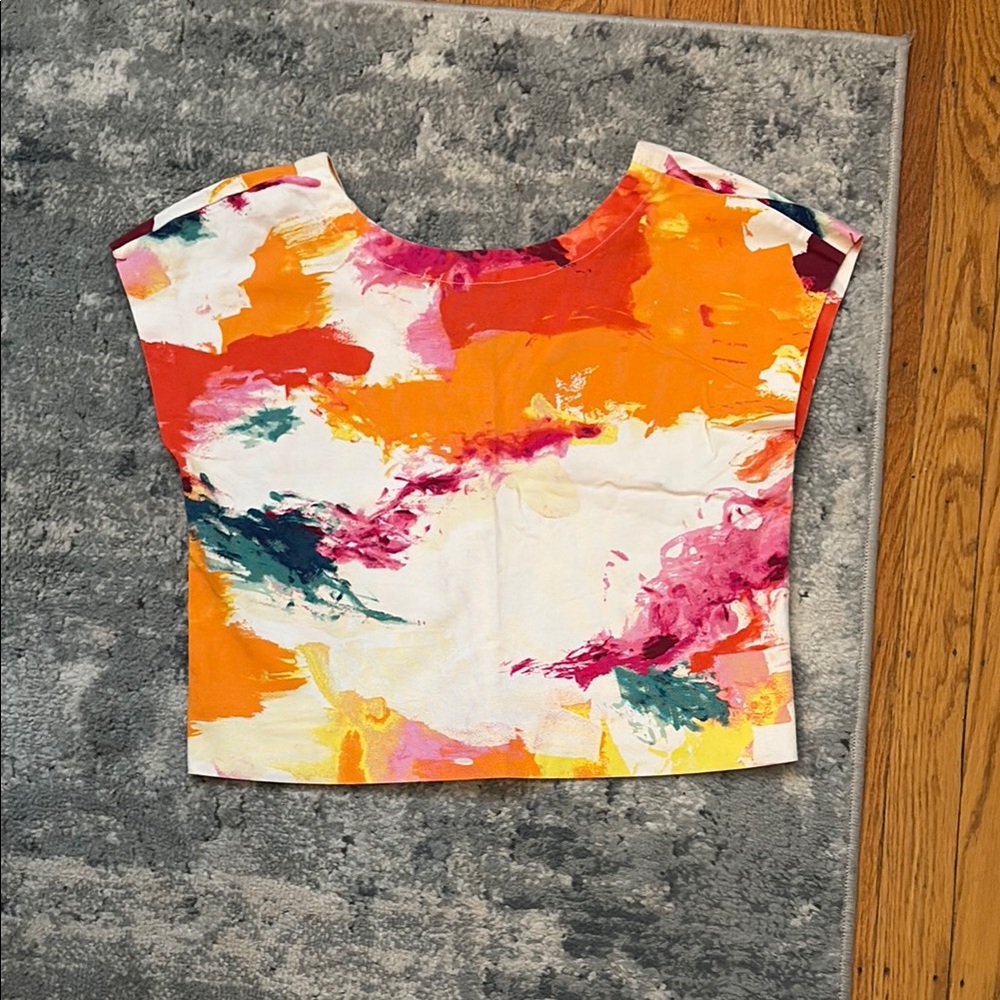 Kate Spade Saturday Bright Watercolor Crop Cotton Blouse, SZ XS